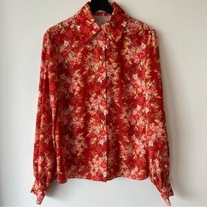 Emilia Wickstead Red Floral Balloon Long Sleeve Button Front Blouse Top 6